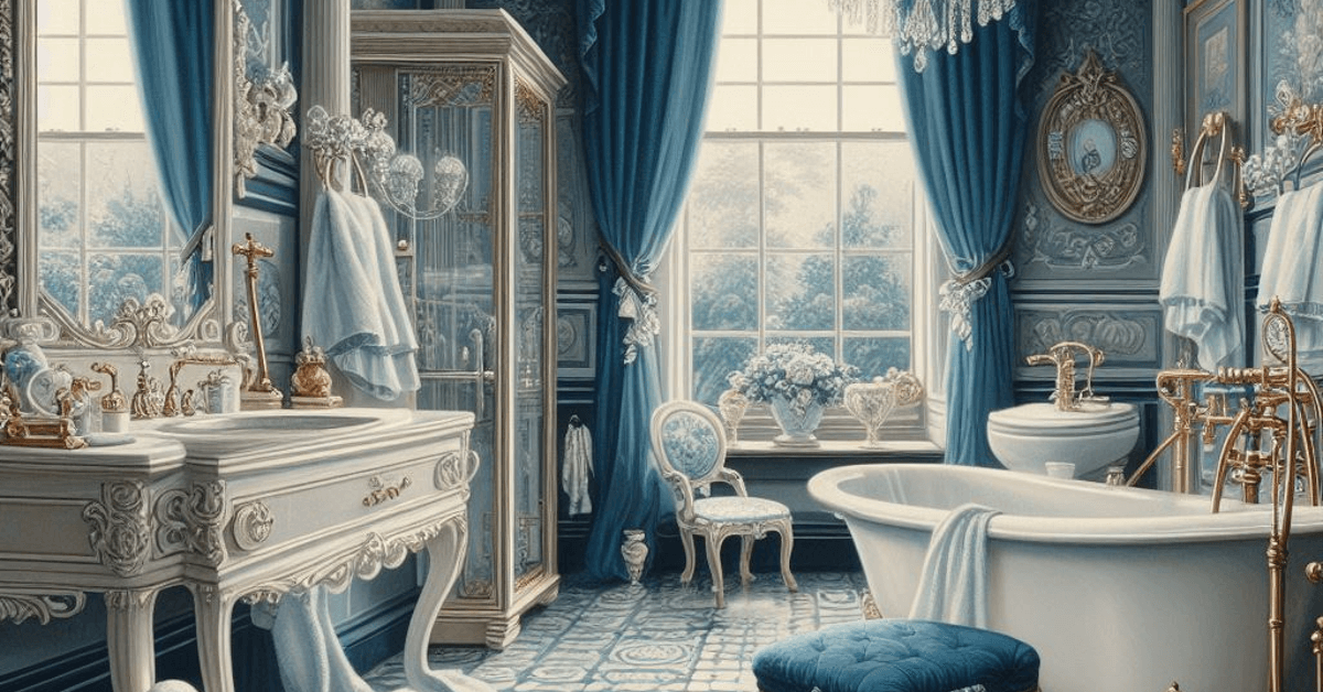 Bath room, England in the 18th century, blue theme.png